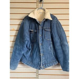 Vintage Key Imperial Denim Jacket Mens Shearling Lined Workwear Western Coat